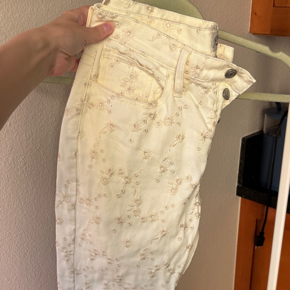J. Crew Cream Embroidered High-Rise Women's Jeans